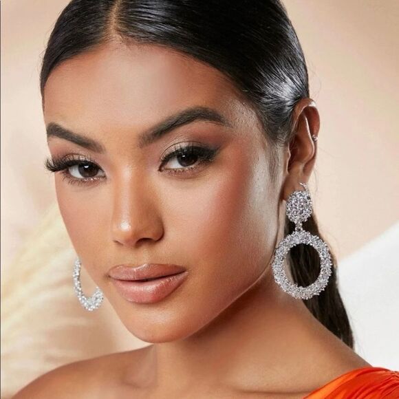 Rhinestone Bling Statement Earrings - Picture 2 of 4